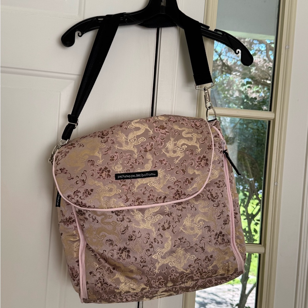 Petunia Pickle Bottom Pink and Gold Baby Bag sushi roll color